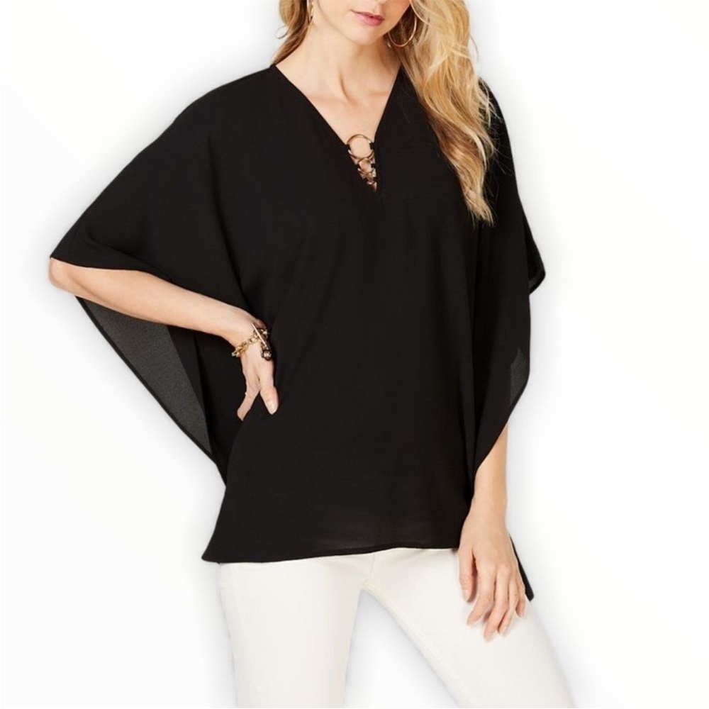 MICHAEL Michael Kors Black V‑Neck Poncho Top